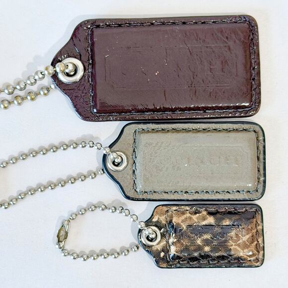 3 Coach Hang Tag Bundle Brown Silver Snake Skin 2.5" Replacement - Picture 2 of 4